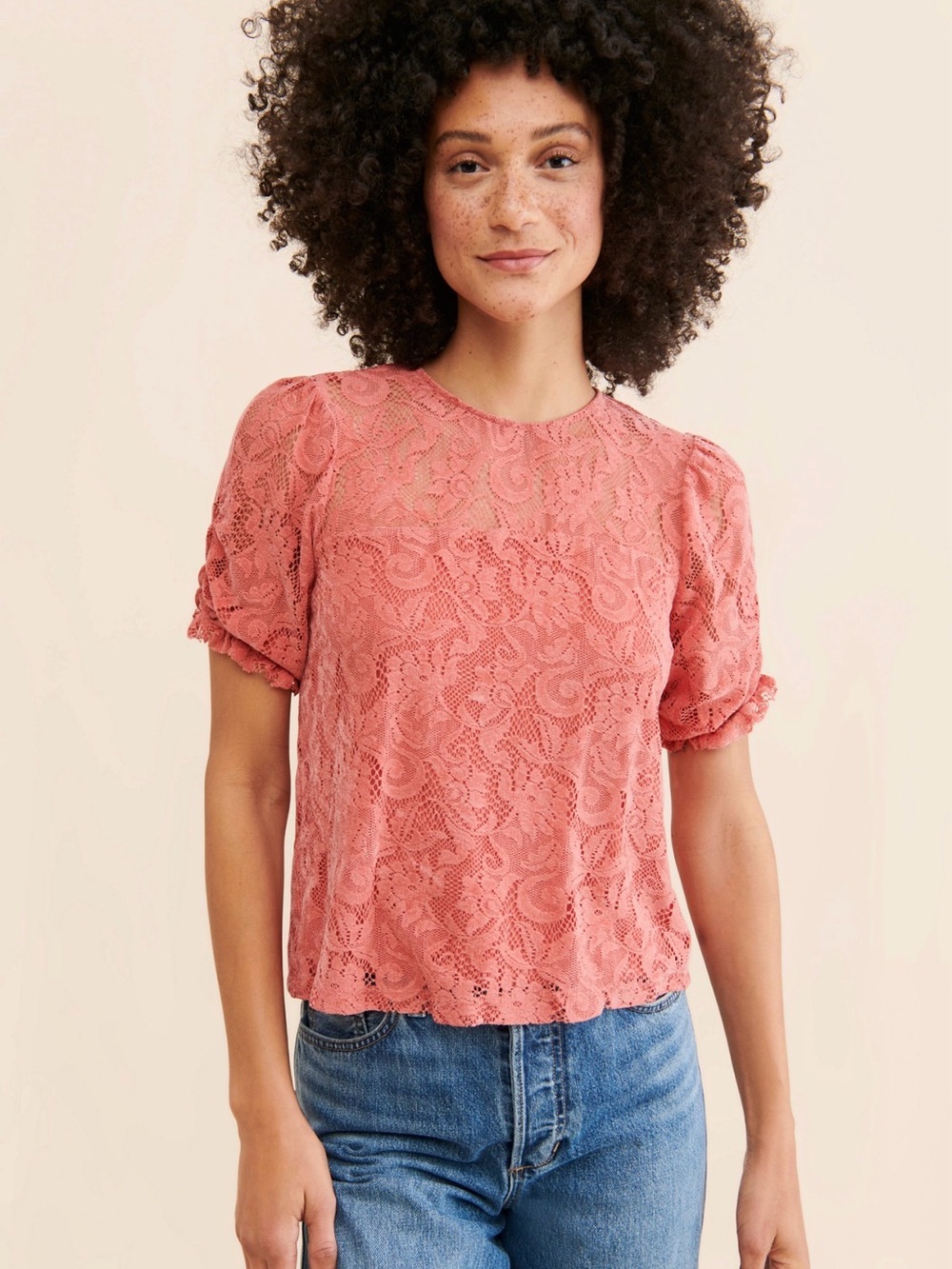 Anthropologie Parvati lace top Short-Sleeve Top in Dusty Coral